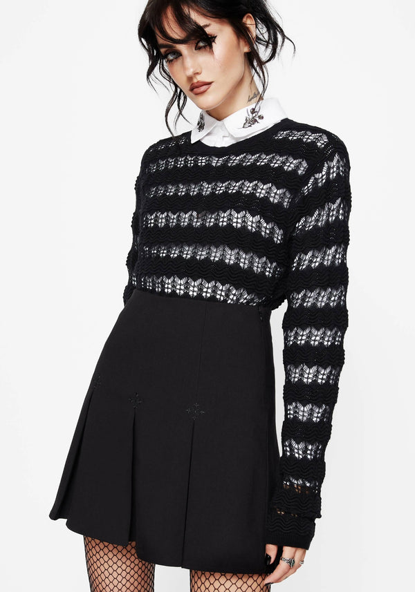 Evelyn Baumwolle ZigZag Gestrickt Lang Ärmel Pullover