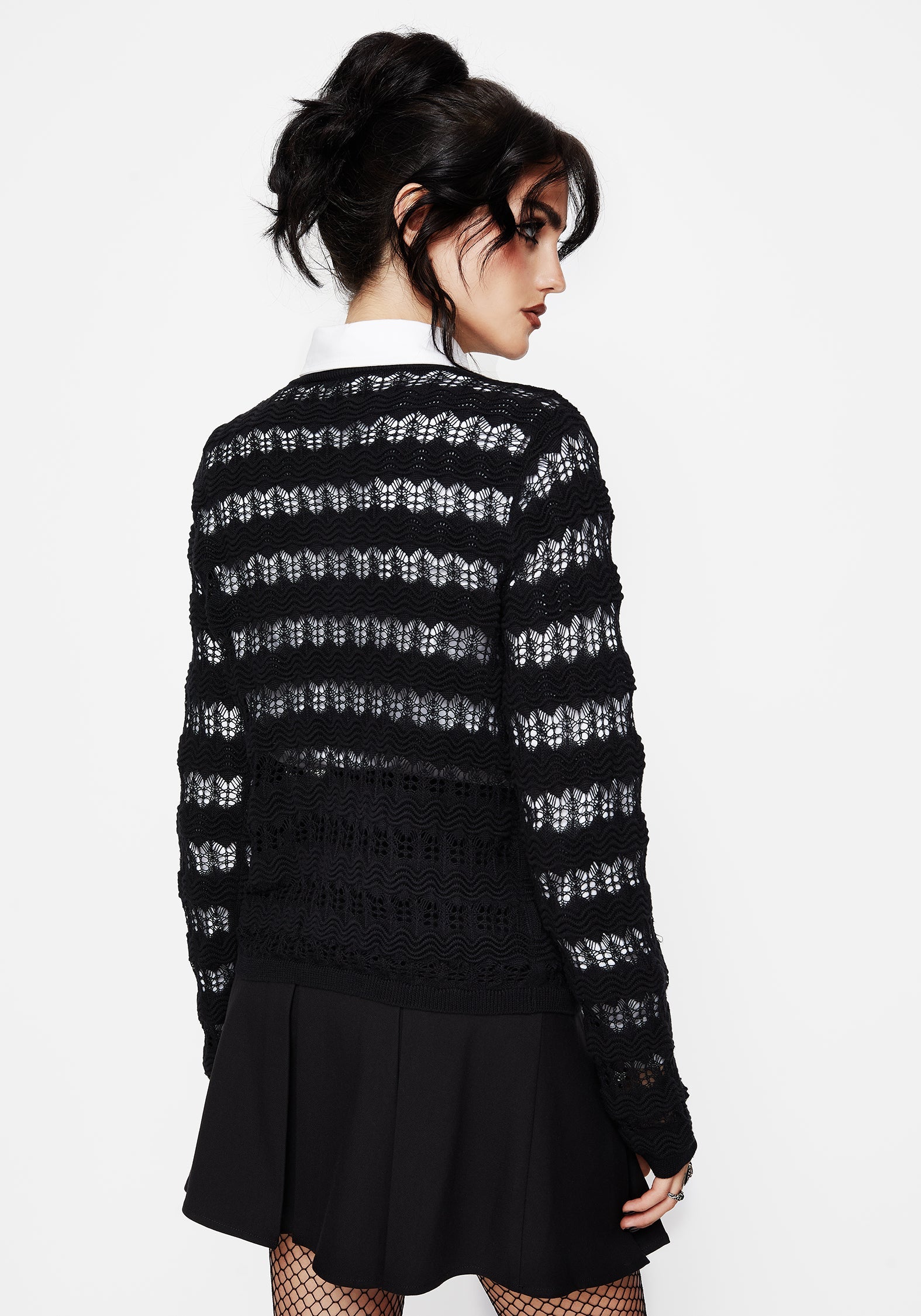 Wyn Baumwolle ZigZag Gestrickt Lang Ärmel Pullover