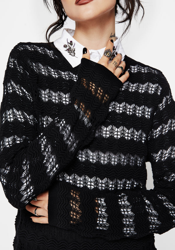 Evelyn Baumwolle ZigZag Gestrickt Lang Ärmel Pullover