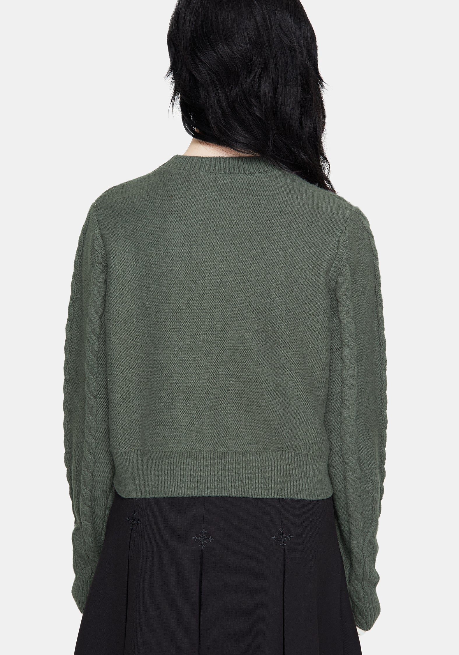 Noir Baumwolle Gothic Bogen Kurz Geschnitten Zopf Gestrickt Pullover