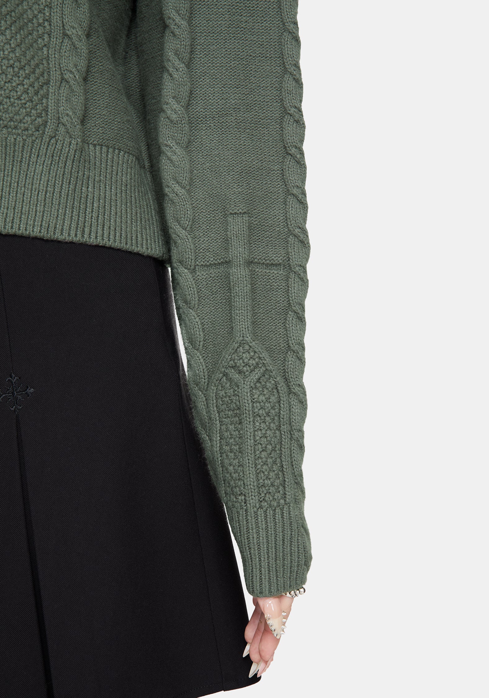Noir Baumwolle Gothic Bogen Kurz Geschnitten Zopf Gestrickt Pullover