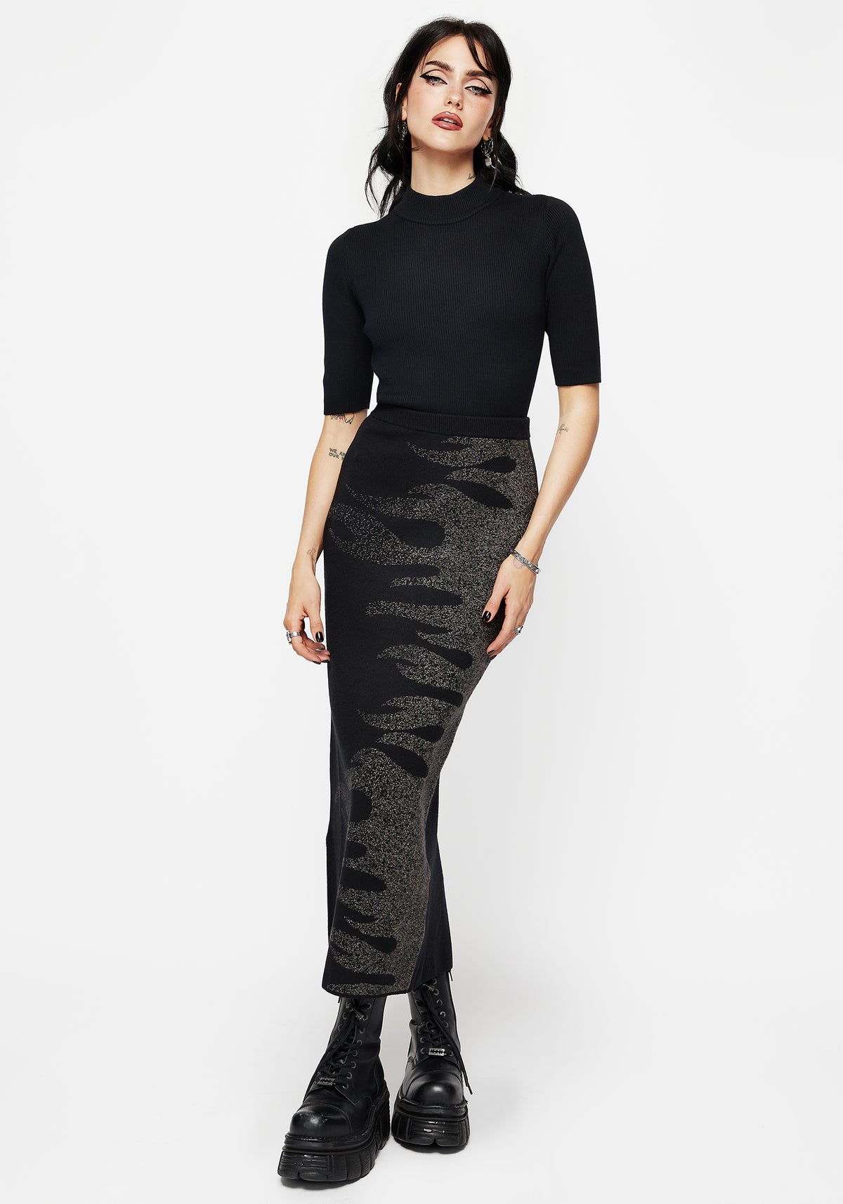 Kenna Flamme Lurex Gestrickt Maxi Rock
