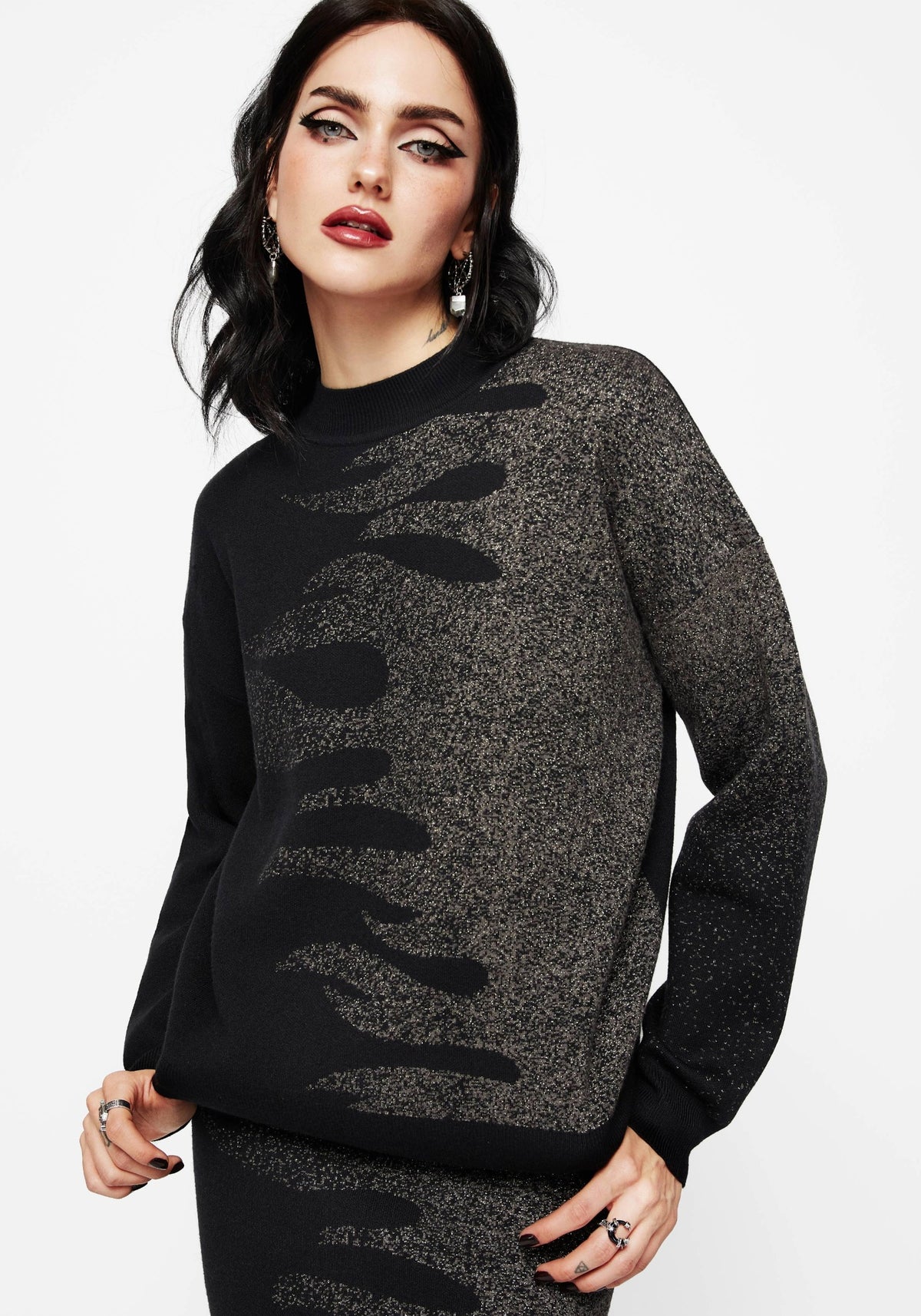 Kenna Flamme Lurex Gestrickt Pullover