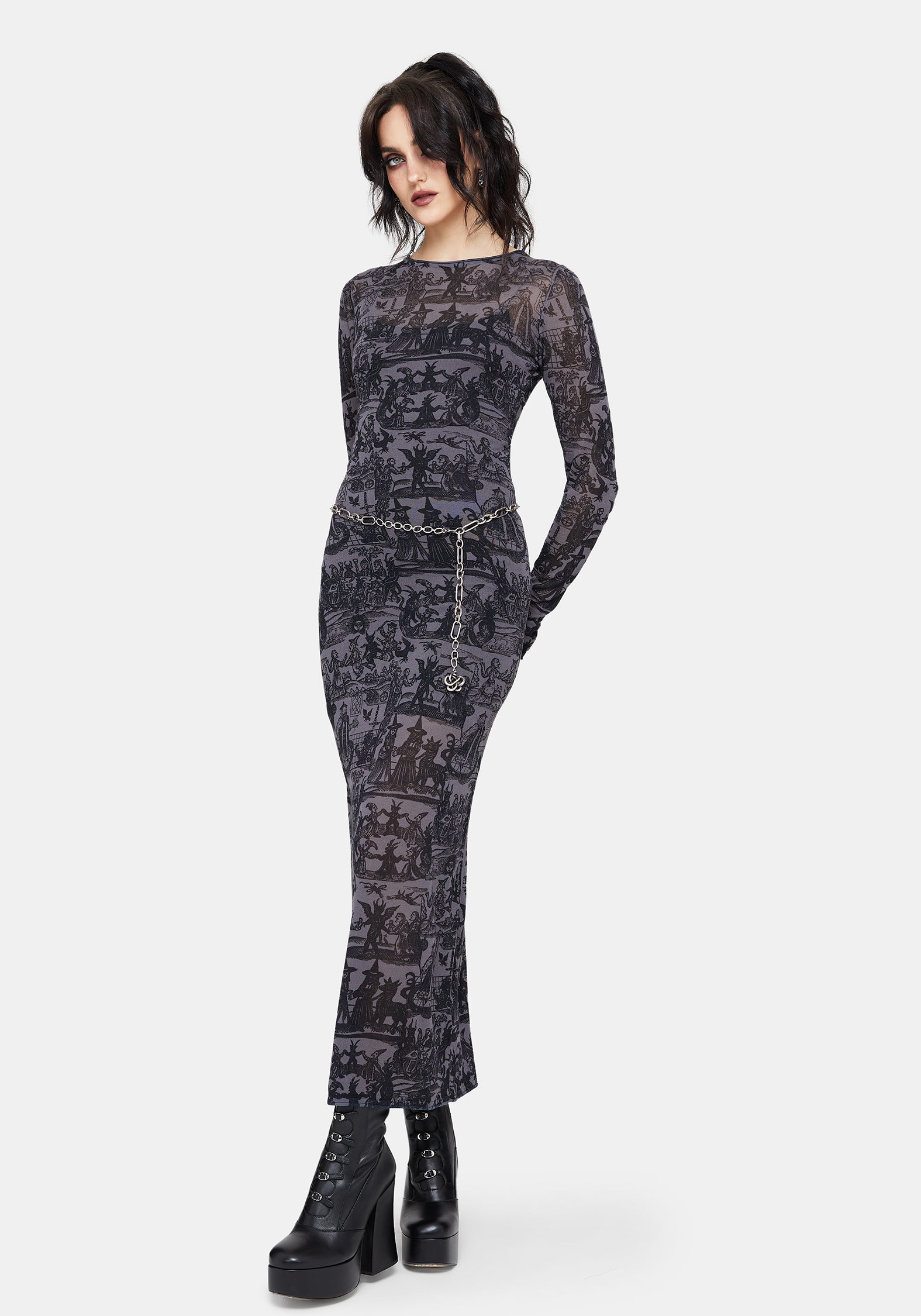 Enchanted Transparent Hexe Druck Gestrickt Maxi Kleid