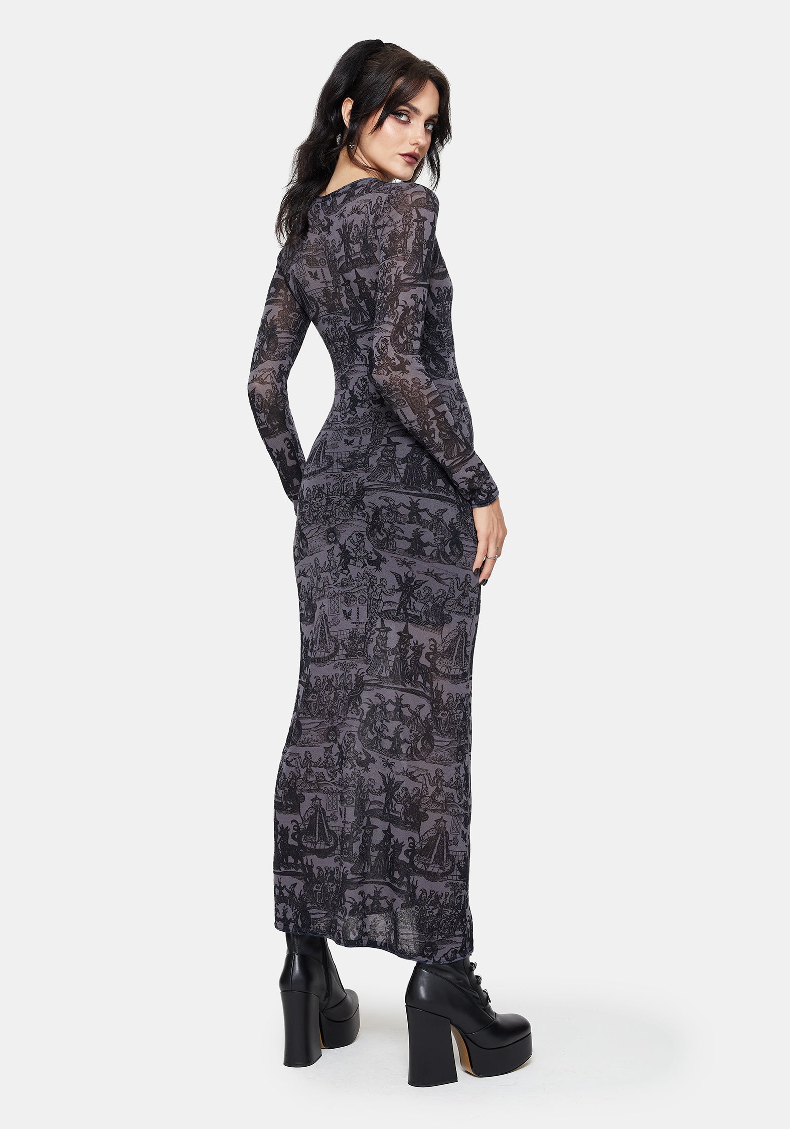 Enchanted Transparent Hexe Druck Gestrickt Maxi Kleid