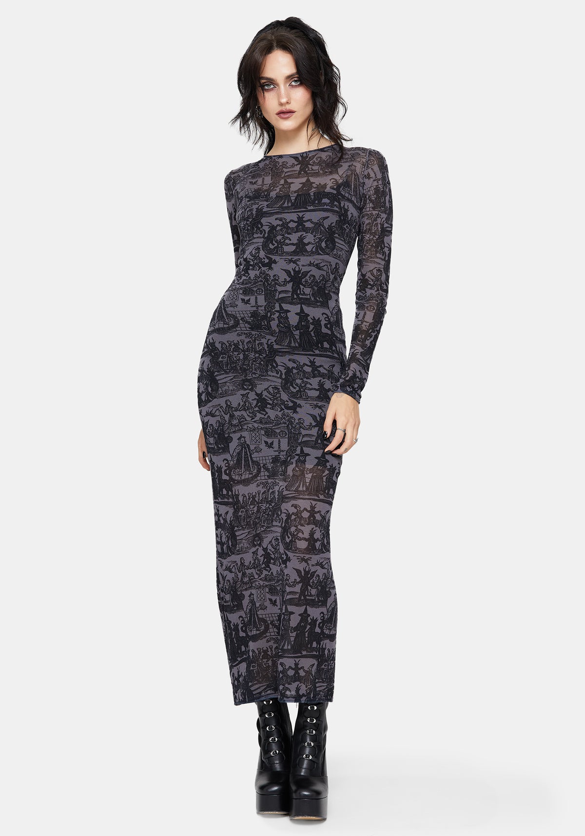 Enchanted Transparent Hexe Druck Gestrickt Maxi Kleid