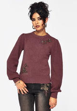 Dana Baumwolle Blumenmuster Bestickt Pullover - Lila