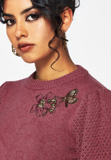 Dana Baumwolle Blumenmuster Bestickt Pullover - Lila