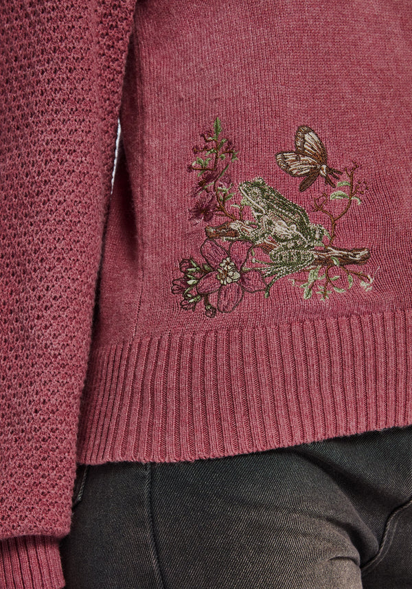 Dana Baumwolle Blumenmuster Bestickt Pullover - Lila