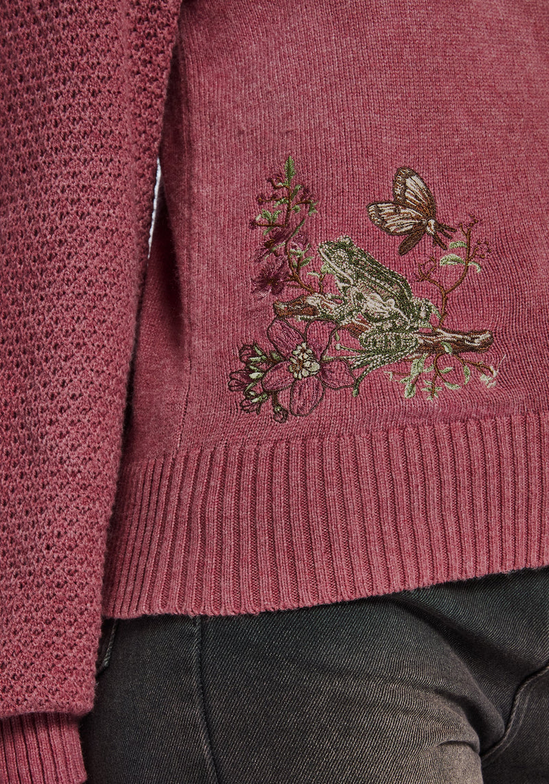 Dana Baumwolle Blumenmuster Bestickt Pullover - Lila