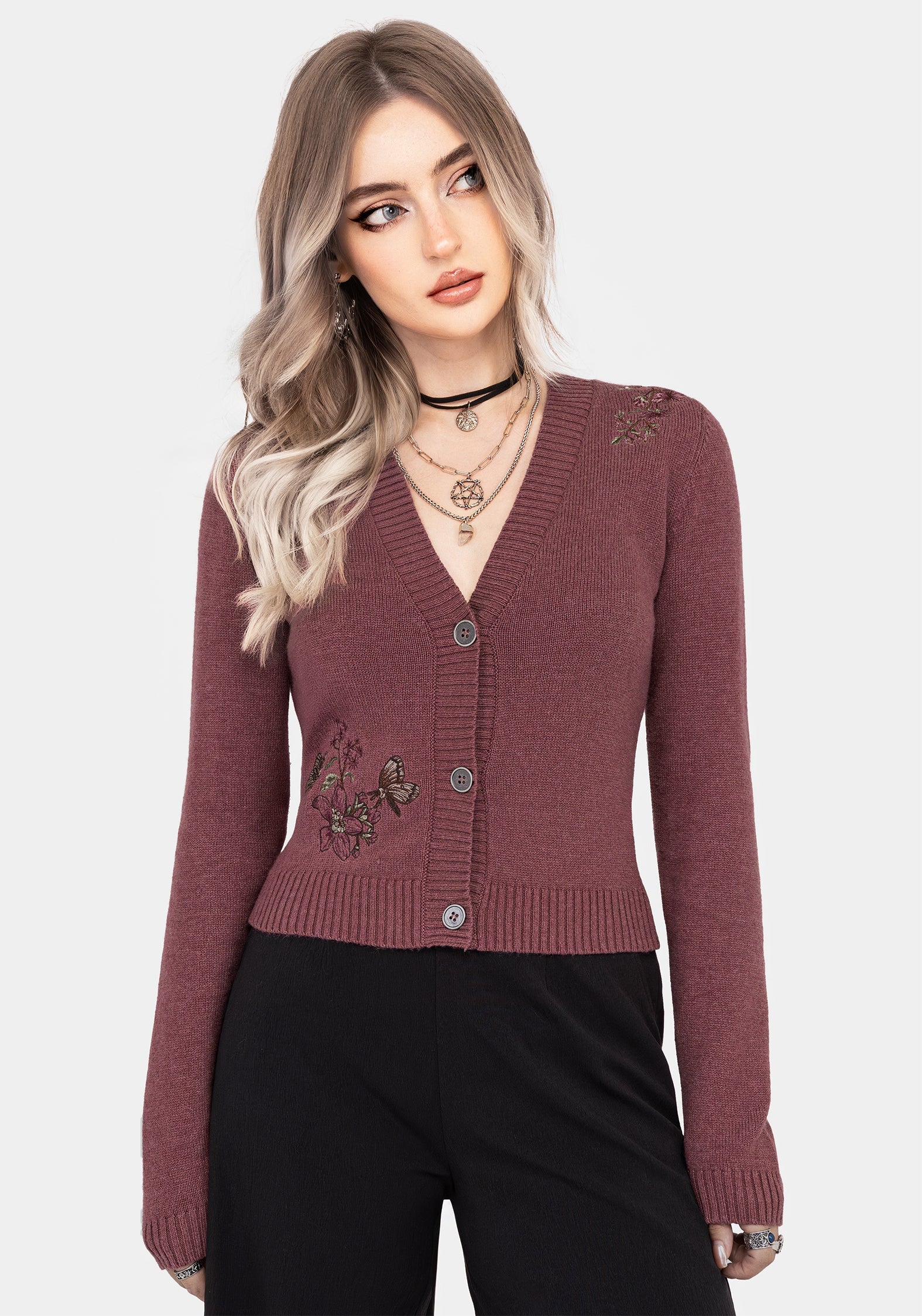 Dana Baumwolle Blumenmuster Bestickt Cardigan - Lila
