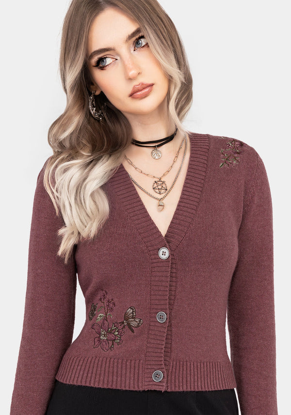 Dana Baumwolle Blumenmuster Bestickt Cardigan - Lila
