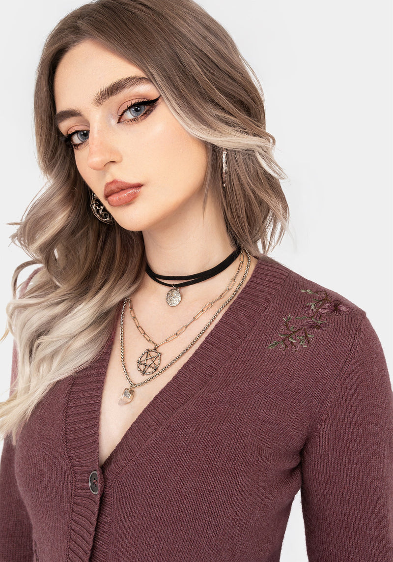Dana Baumwolle Blumenmuster Bestickt Cardigan - Lila