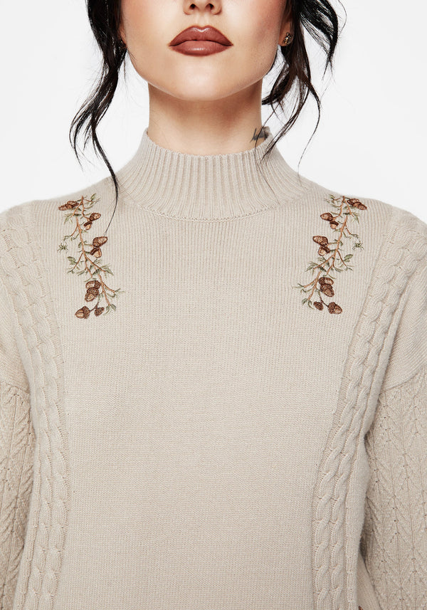 Enya Acorn Bestickt Zopf Gestrickt Pullover