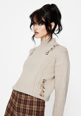 Enya Acorn Bestickt Zopf Gestrickt Pullover