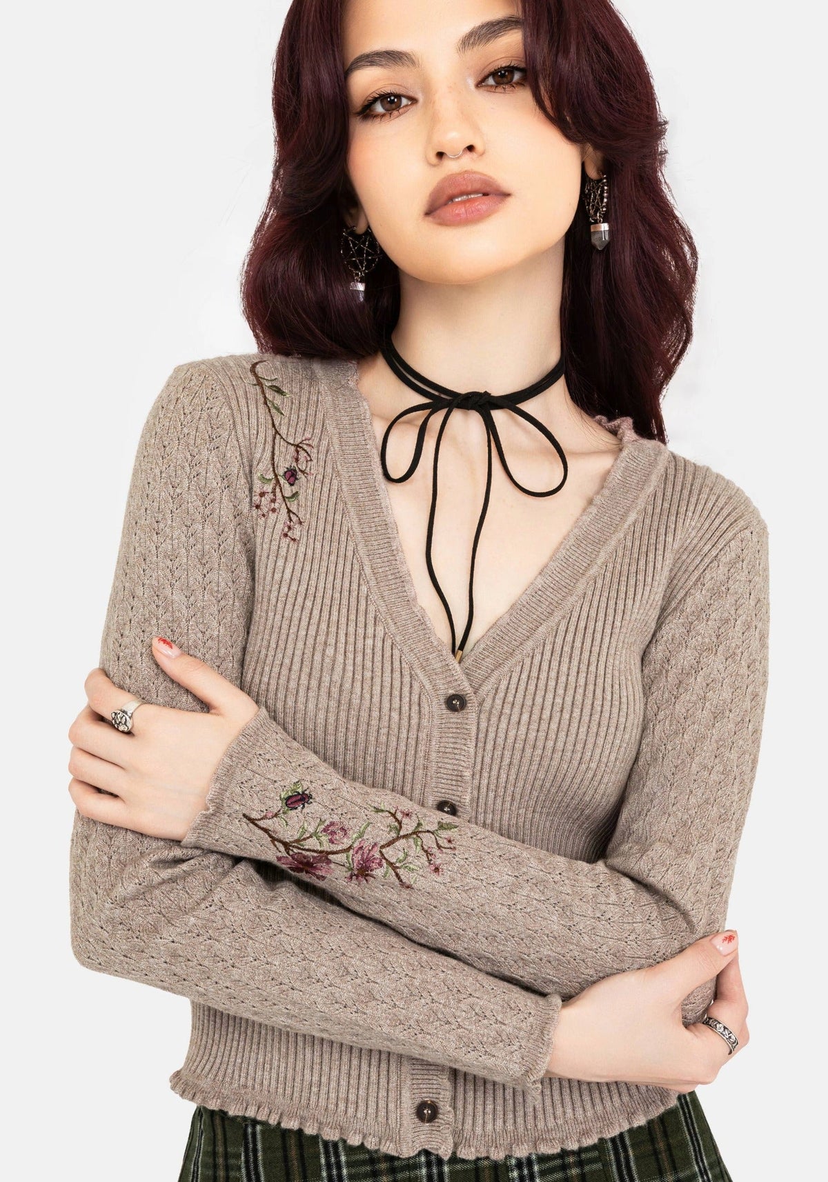 Tantra Blumenmuster Käfer Bestickt Cardigan