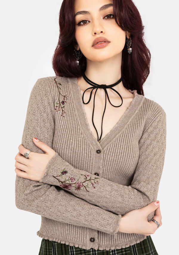 Tantra Blumenmuster Käfer Bestickt Cardigan
