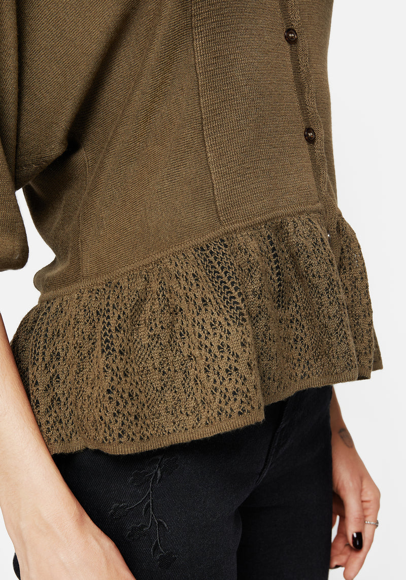 Avalon Puffärmel Ärmel Knopf Hoch Gestrickt Bluse