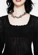 Danica Leiter Naht Square Hals Gestrickt Top