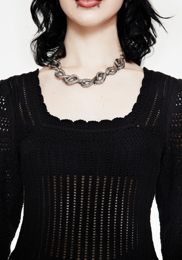 Danica Leiter Naht Square Hals Gestrickt Top