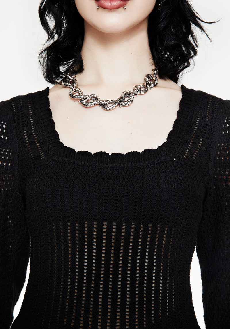 Danica Leiter Naht Square Hals Gestrickt Top