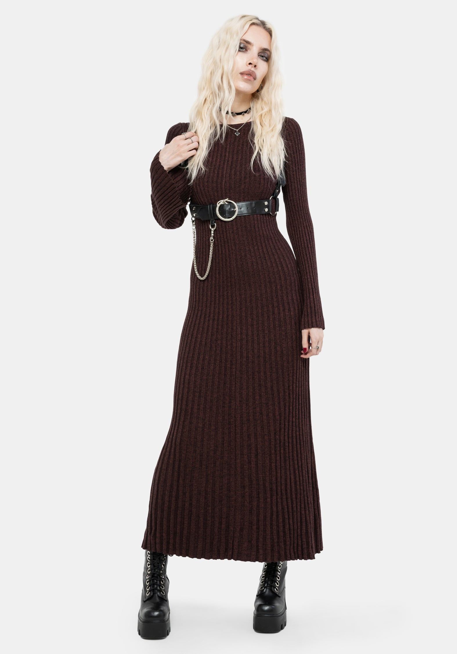 Estella Lang Ärmel Gestrickt Maxi Kleid