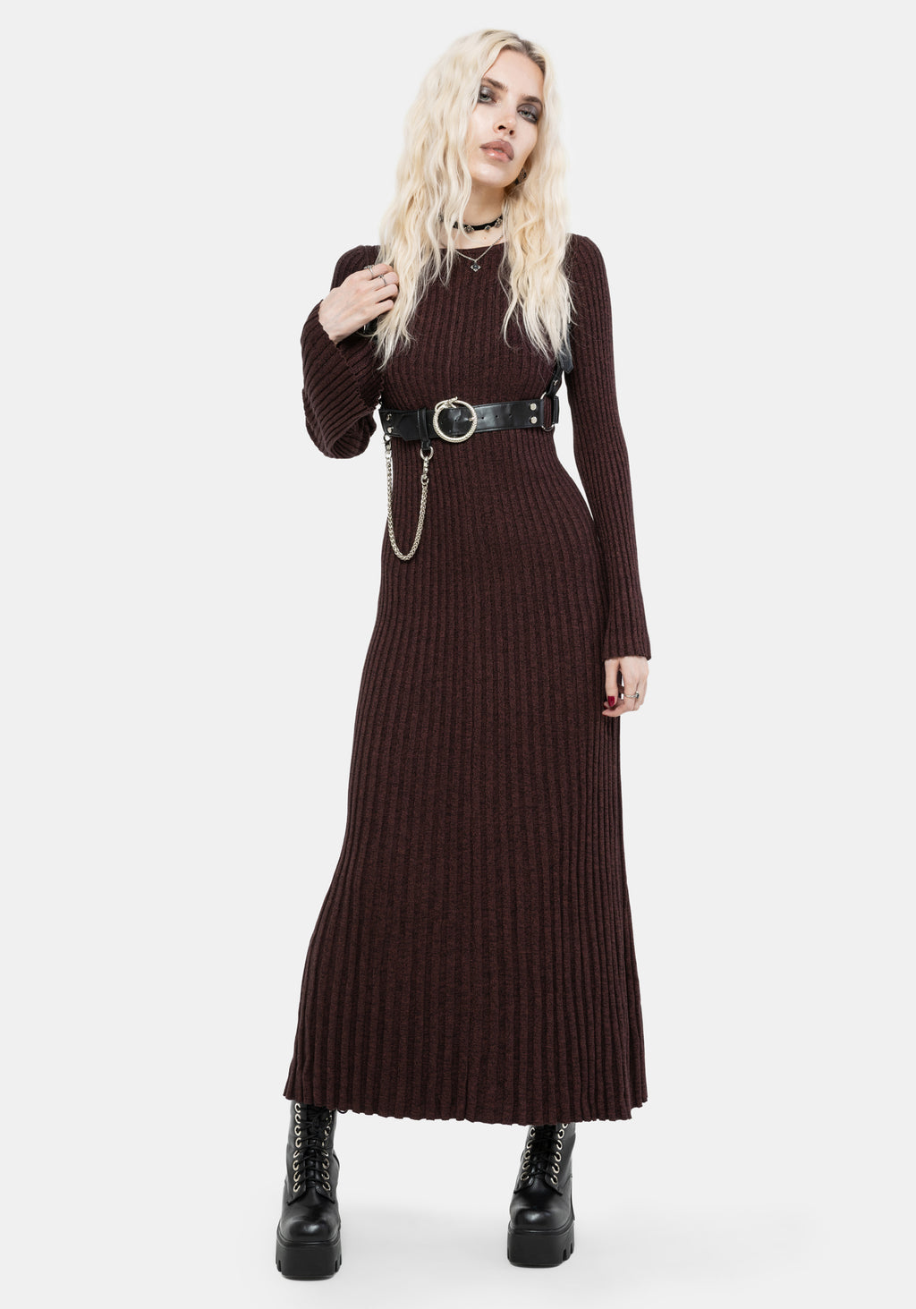 long sleeve knit dress maxi Estella Long Sleeve Knit Maxi Dress – Disturbia