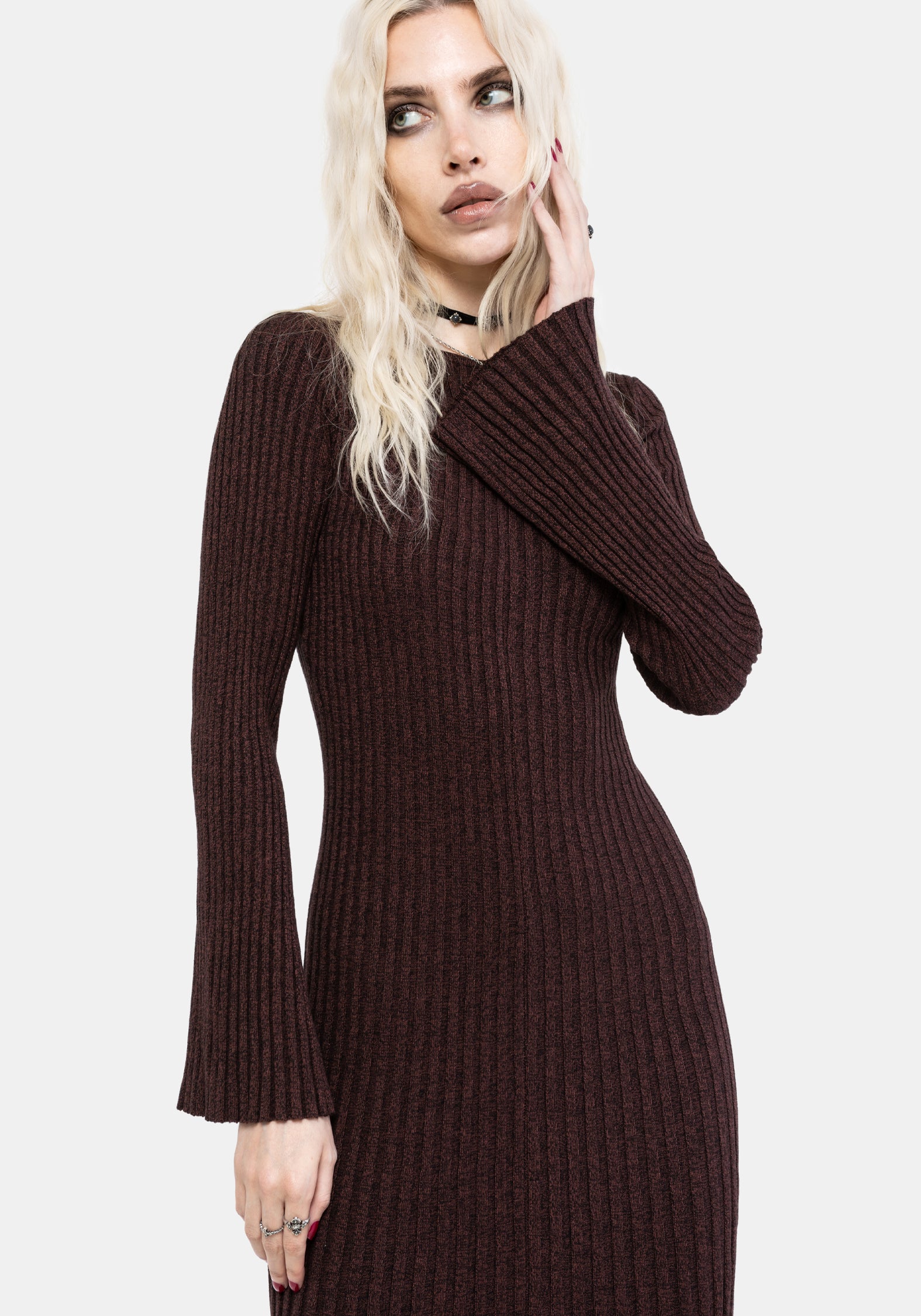 Estella Lang Ärmel Gestrickt Maxi Kleid