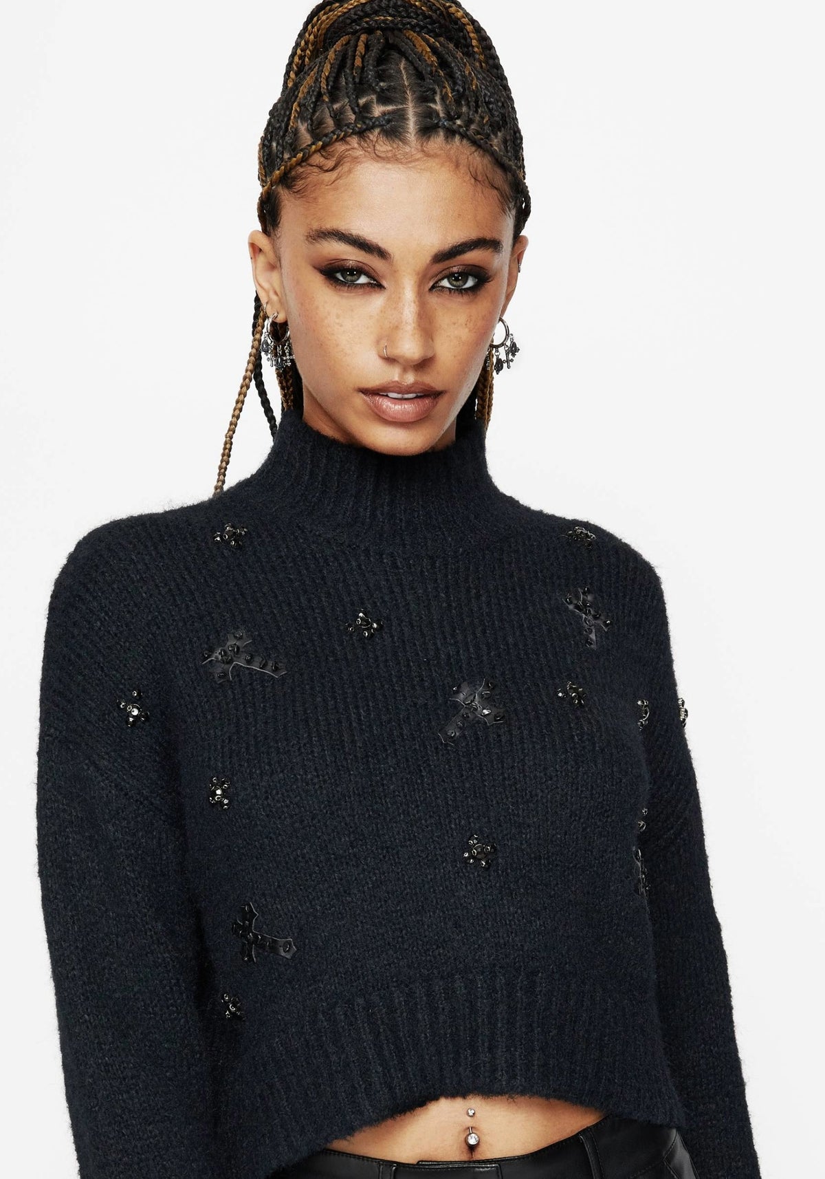 Phantom Baumwolle Embellished Kreuz Kurz Pullover