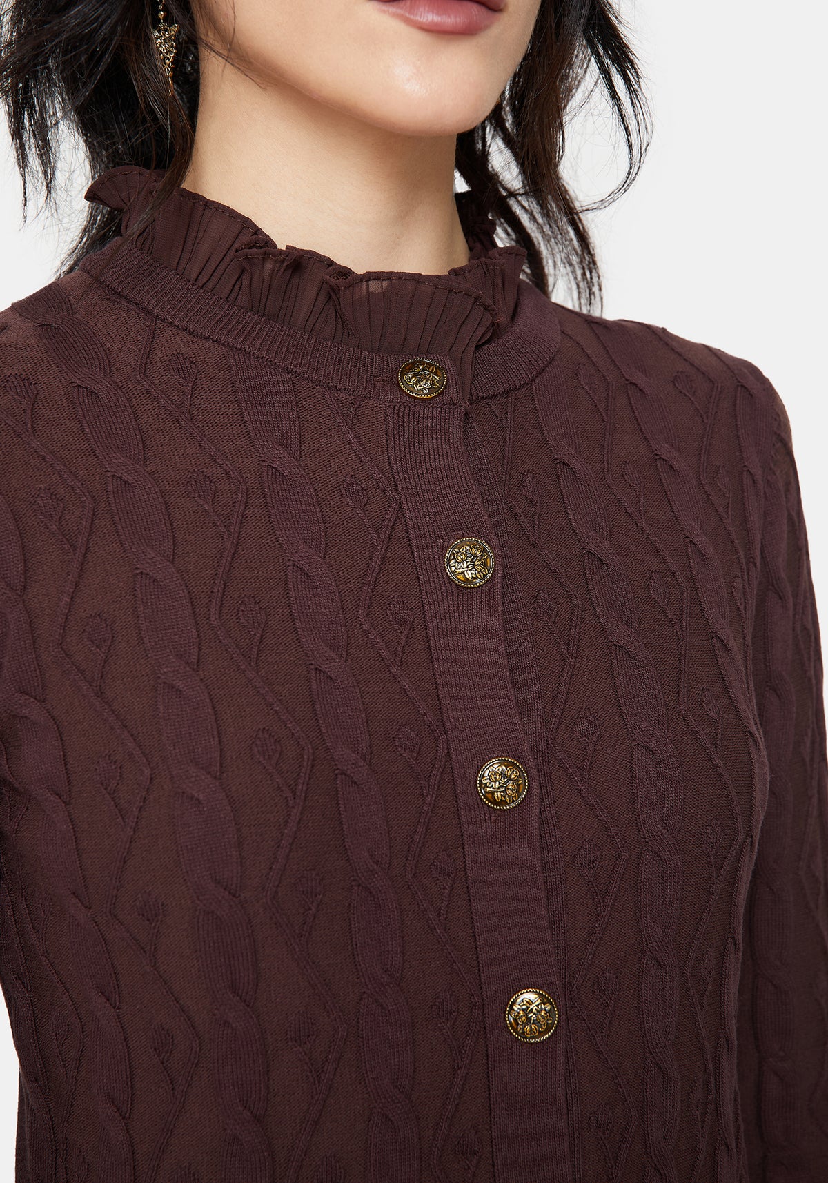 Ashen Vine Rüsche Zopf Gestrickt Cardigan