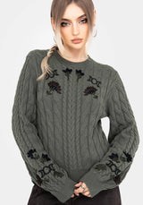 Clara Baumwolle Blumenmuster Bestickt Zopf Gestrickt Pullover