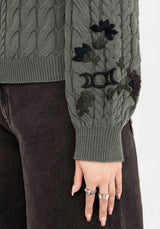 Clara Baumwolle Blumenmuster Bestickt Zopf Gestrickt Pullover