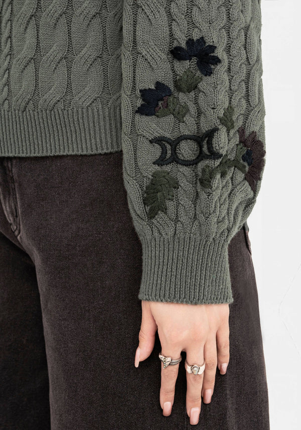Clara Baumwolle Blumenmuster Bestickt Zopf Gestrickt Pullover