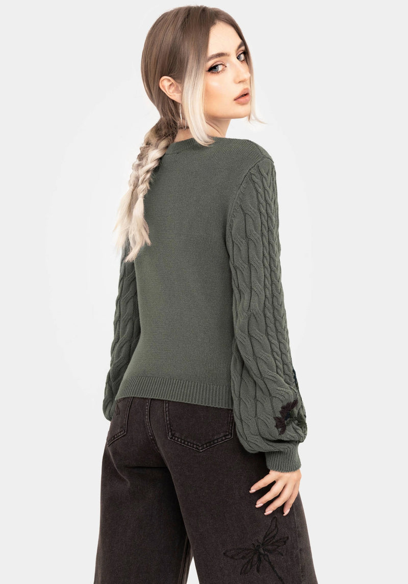 Clara Baumwolle Blumenmuster Bestickt Zopf Gestrickt Pullover