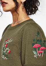 Lavish Pilz Bestickt Kurz Ärmel Gestrickt Top