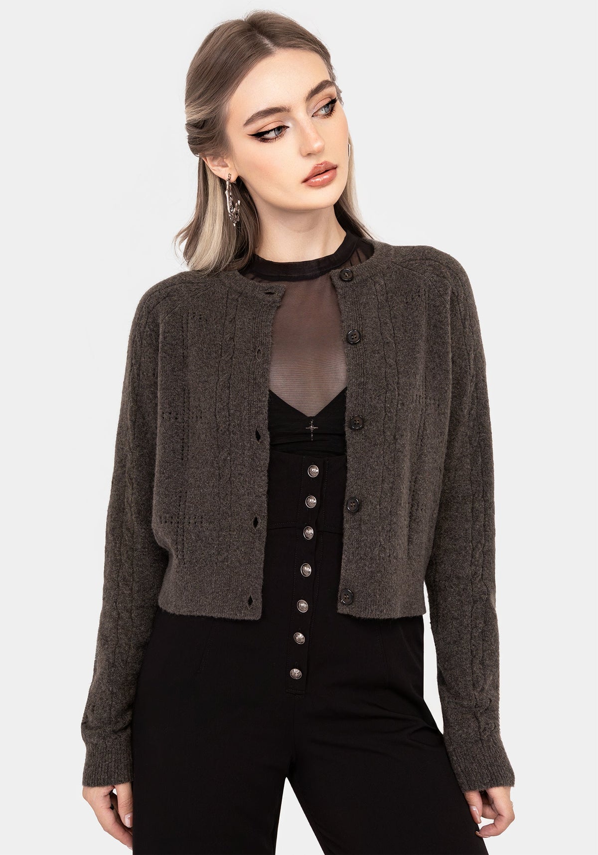 Camilla Kreuz Pointelle Knopf Runter Gestrickt Cardigan