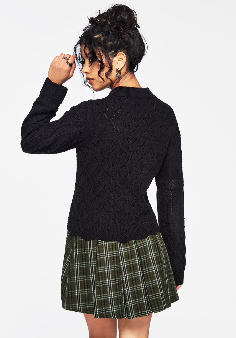 Yewtree Pointelle Knopf Runter Gestrickt Cardigan