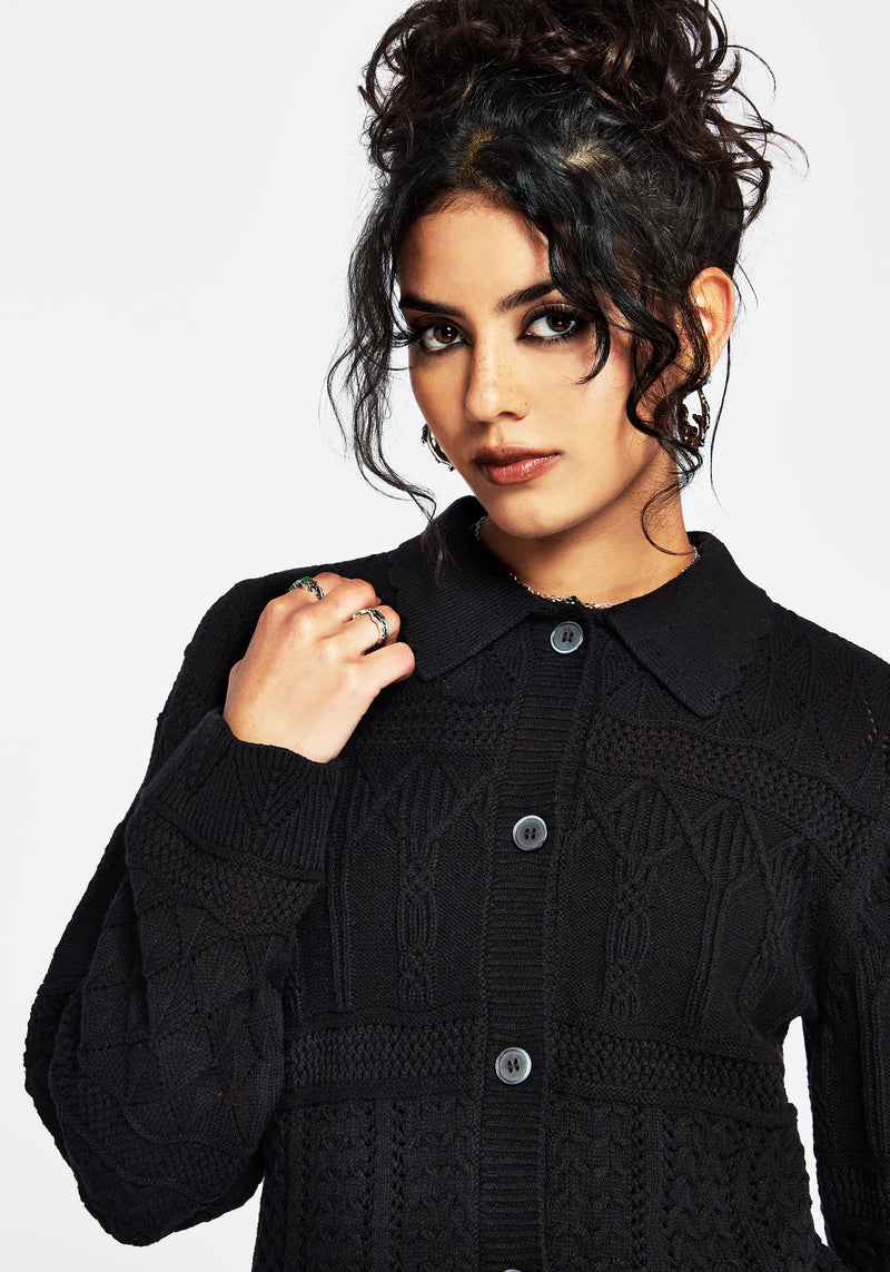 Yewtree Pointelle Knopf Runter Gestrickt Cardigan