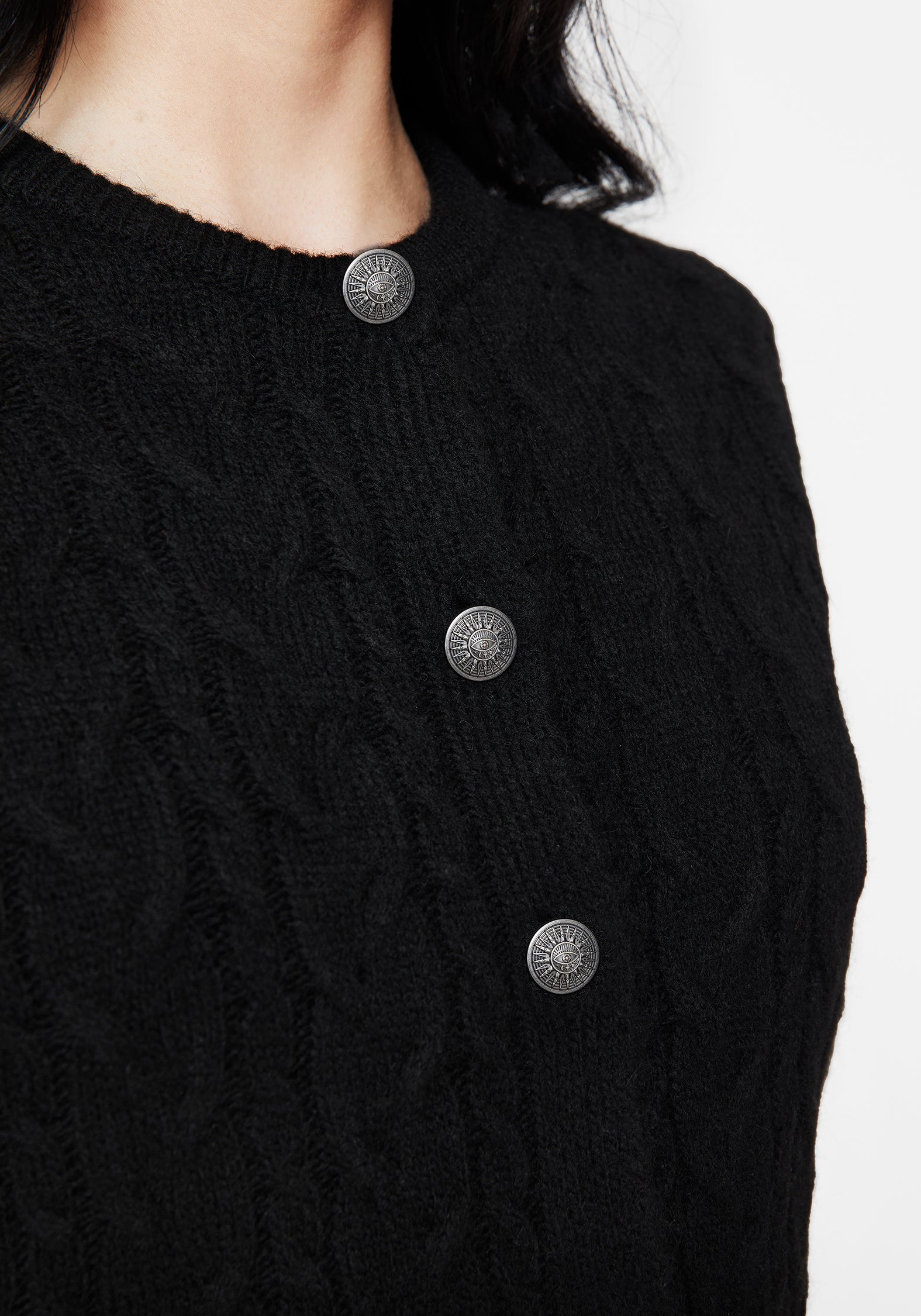Sophia Knopf Hoch Zopf Gestrickt Weste