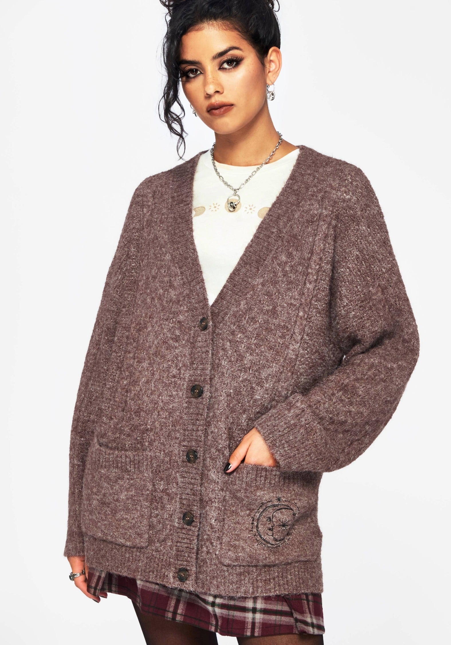 Madeline Bestickt Pointelle Gestrickt Cardigan