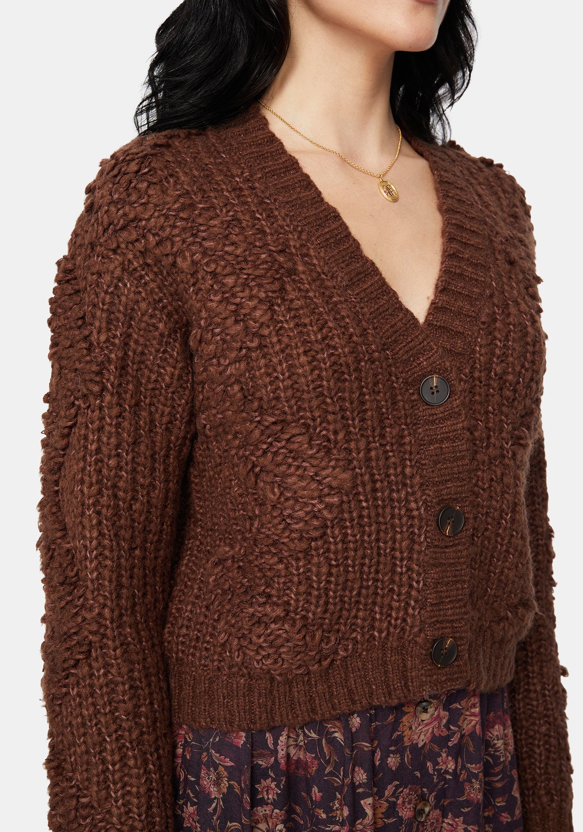 Aubrell Welle V-Ausschnitt Gestrickt Cardigan