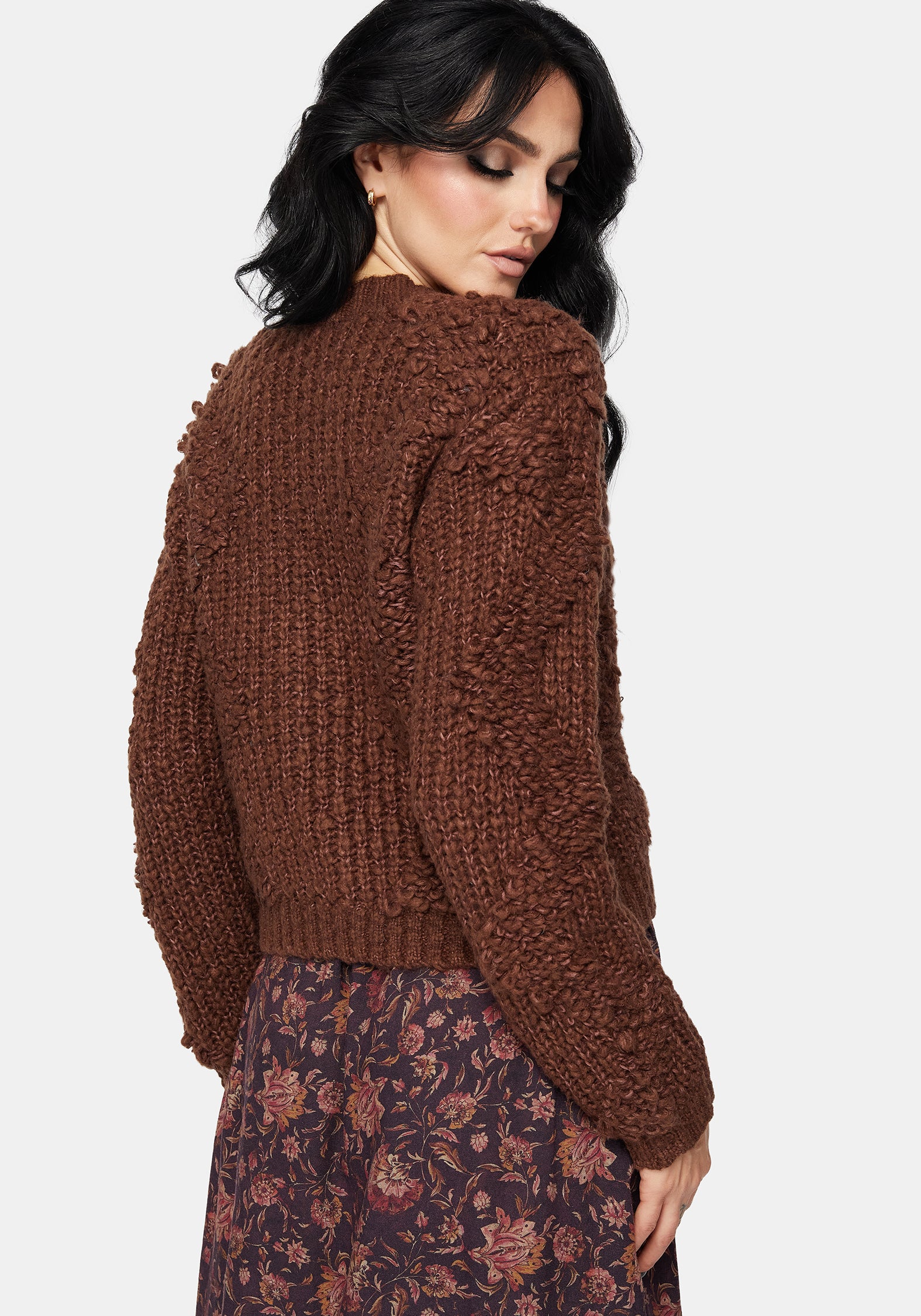 Aubrell Welle V-Ausschnitt Gestrickt Cardigan