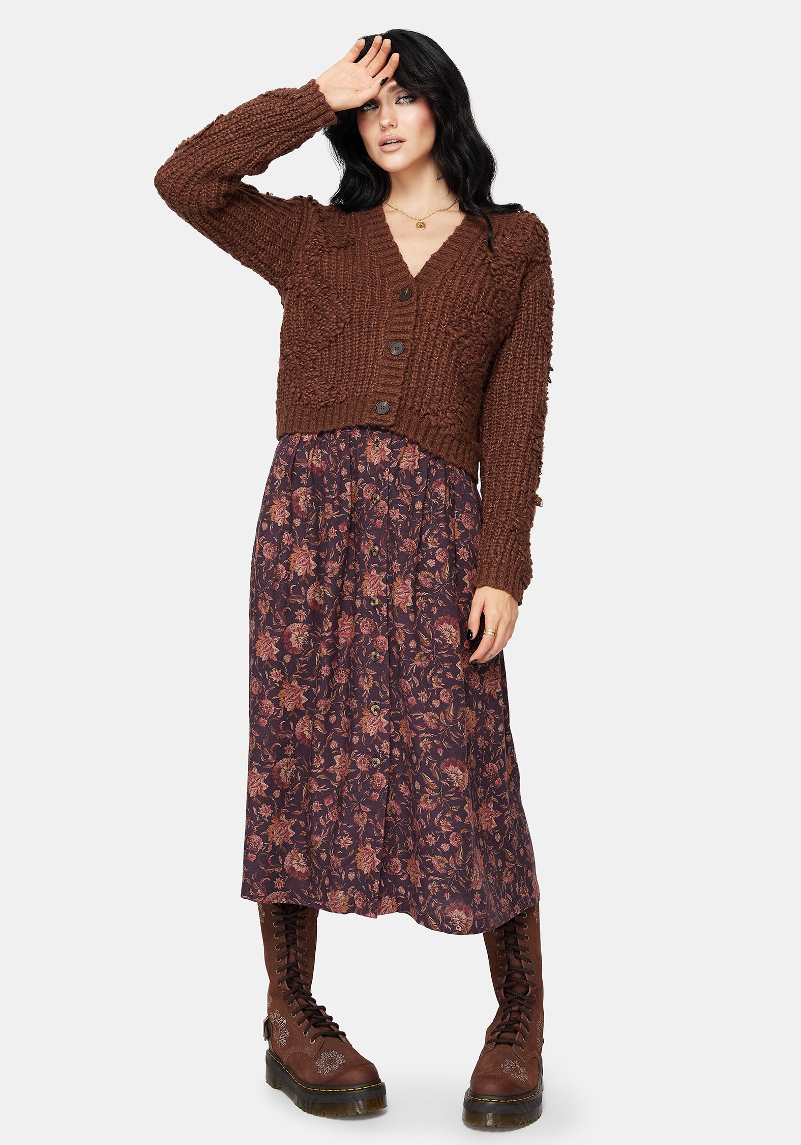 Aubrell Welle V-Ausschnitt Gestrickt Cardigan