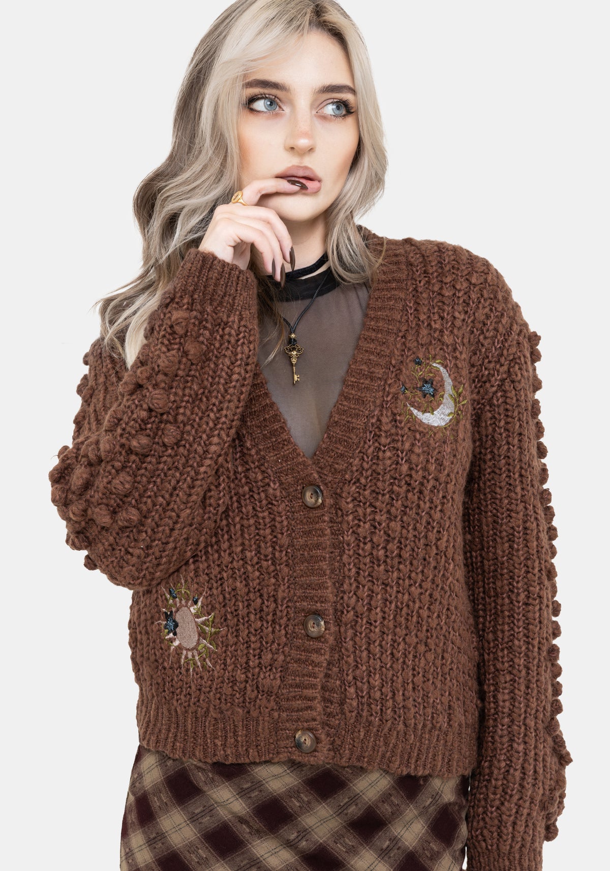 Isla Grobstrick Bobble Mond Bestickt Gestrickt Cardigan