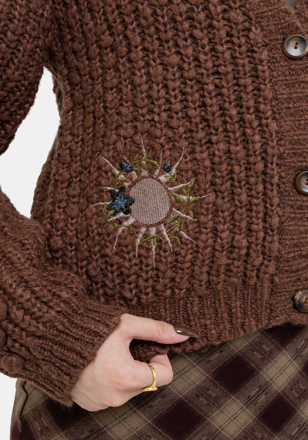 Isla Grobstrick Bobble Mond Bestickt Gestrickt Cardigan
