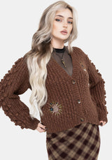 Isla Chunky Bobble Moon Embroidered Knit Cardigan