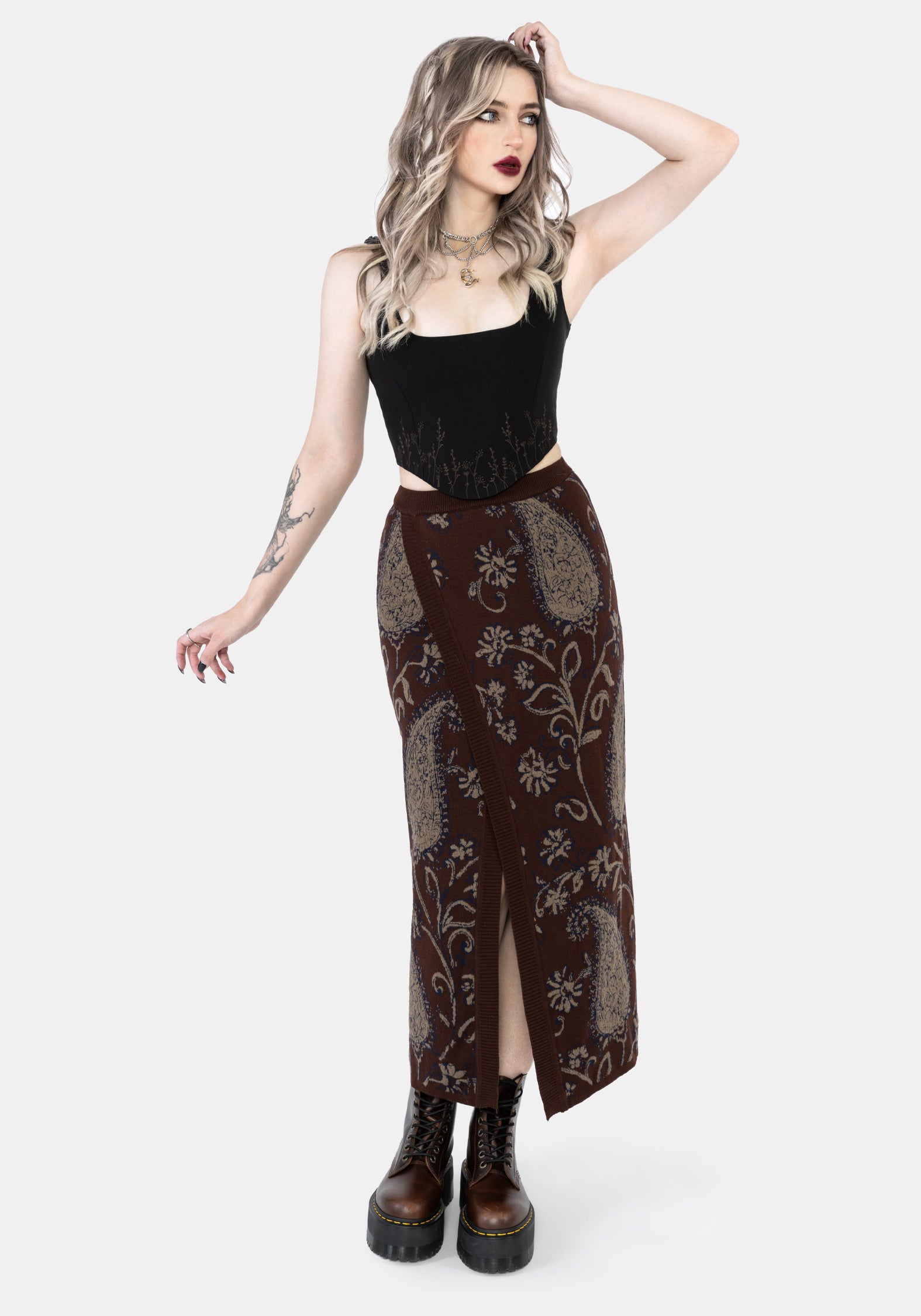 Gillian Cotton Paisley Knit Midi Wrap Skirt