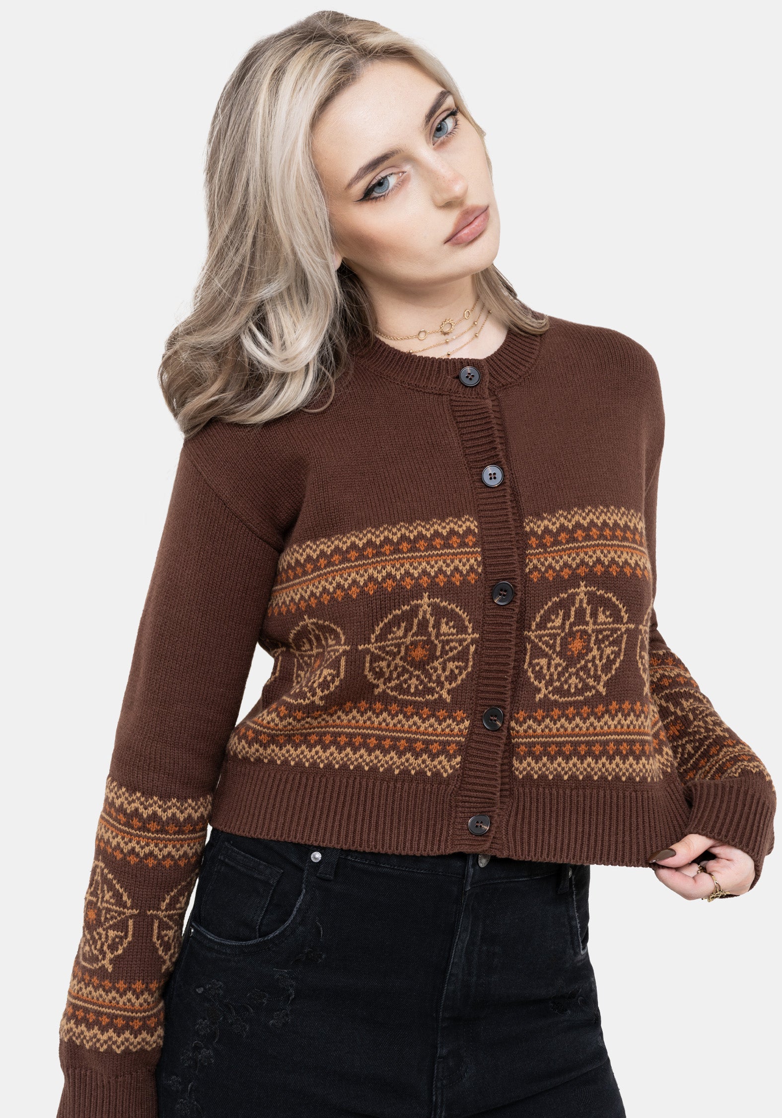 Olympia Pentagramm Fairisle Gestrickt Cardigan