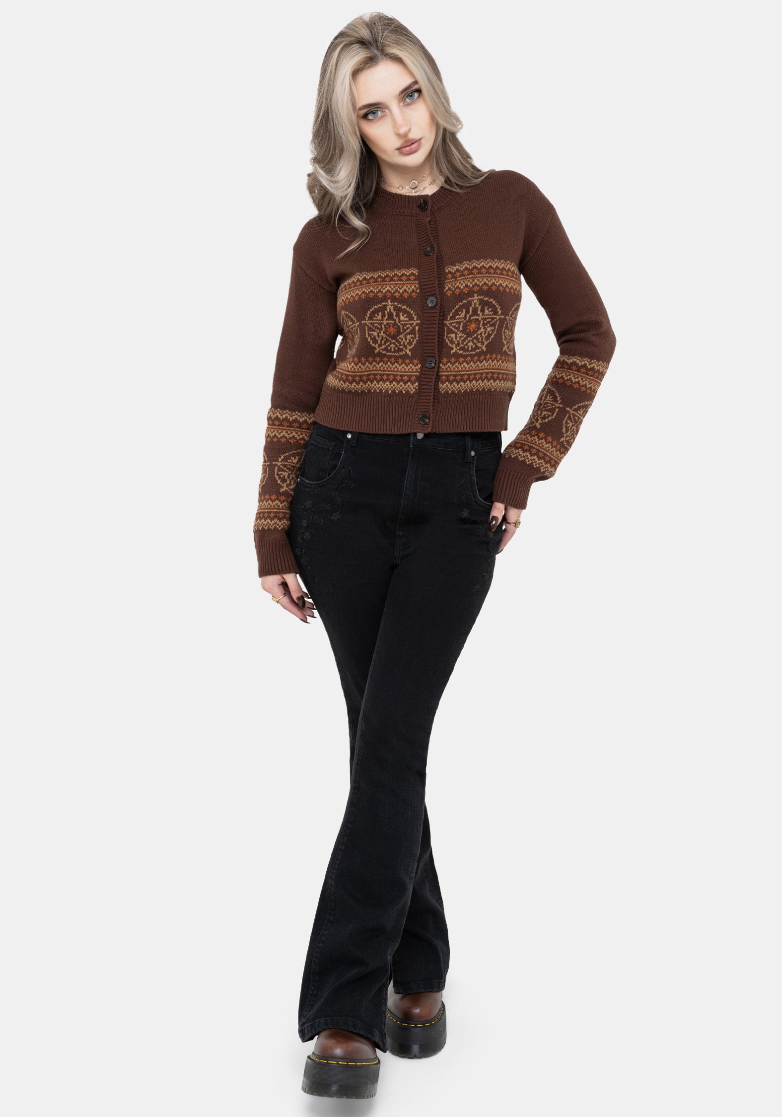 Olympia Pentagramm Fairisle Gestrickt Cardigan