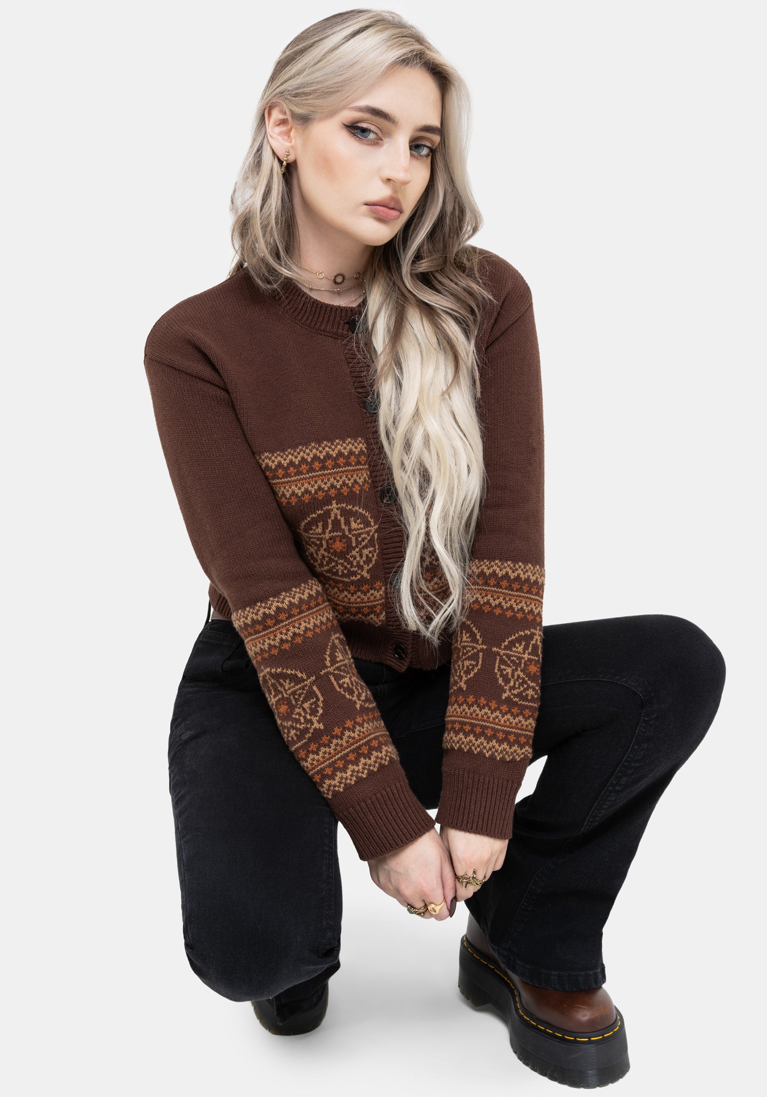 Olympia Pentagramm Fairisle Gestrickt Cardigan